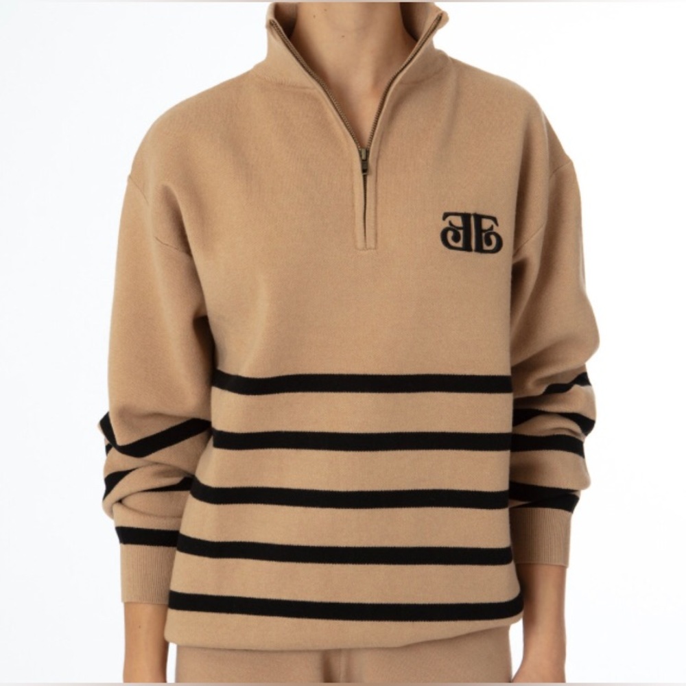 EllandEmm Camel Striped Half Zip